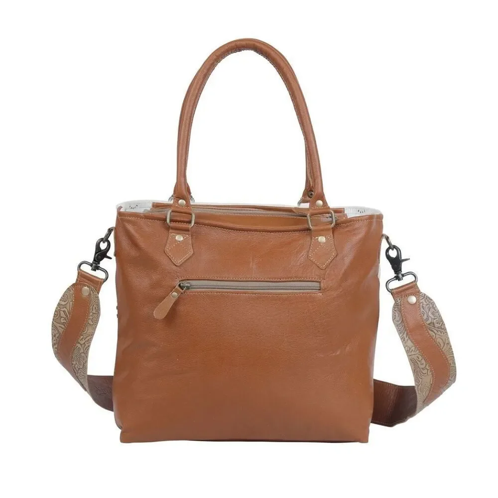 Myra Bag Handmade Burnished Hand Tooled Bag Upcycled Canvas & Cowhide Leather